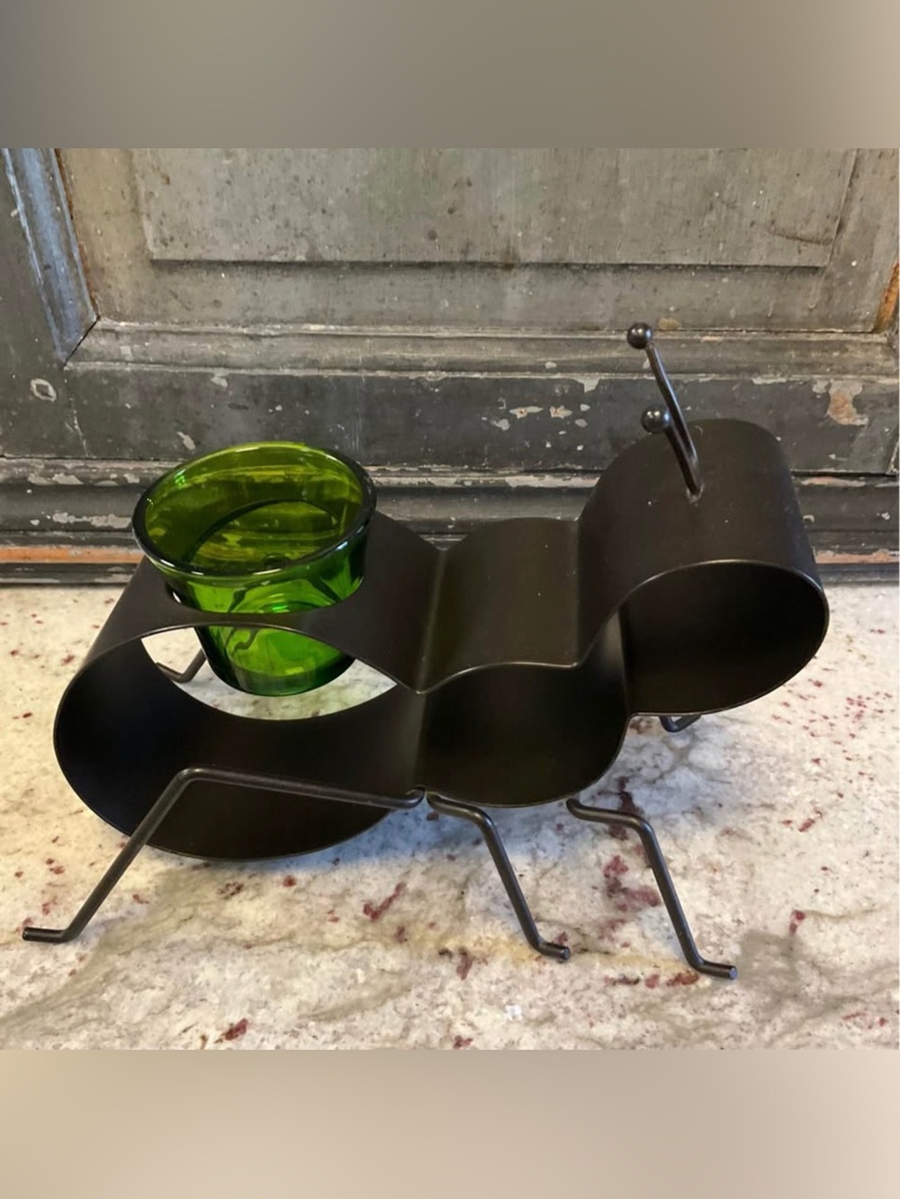 PartyLite black metal ant votive candle holder with green glass Votive